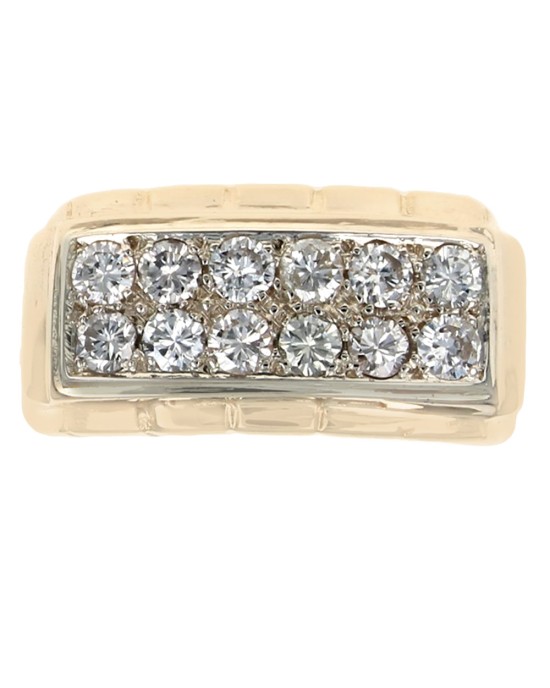 Gentlemen's 2 Row Diamond Tapered Ring in Yellow Gold